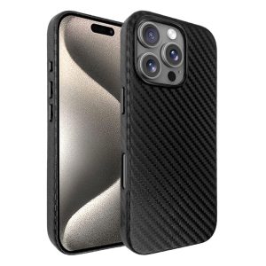 כיסוי דמוי עור אקסלוסיבי עבור iphone 16 Pro תומך Magsafe בצבע שחור קרבון