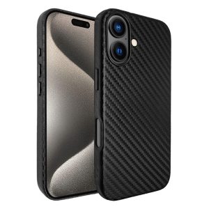 כיסוי דמוי עור אקסלוסיבי עבור iphone 16 תומך Magsafe בצבע שחור קרבון