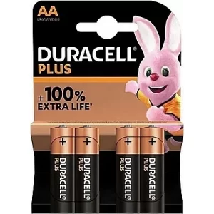 4 סוללות AA לא נטענות Duracell Plus +100% extra life