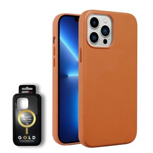 כיסוי דמוי עור אקסלוסיבי עבור iphone 13 Pro תומך Magsafe בצבע חום