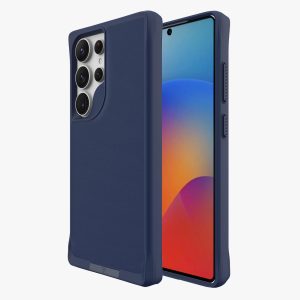 כיסוי מקושח איכותי במיוחד תומך Magsafe ורגלית עבור Samsung S25 Ultra בצבע כחול