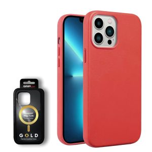 כיסוי דמוי עור אקסלוסיבי עבור iphone 14 Pro Max תומך Magsafe בצבע אדום