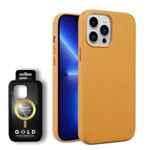 כיסוי דמוי עור אקסלוסיבי עבור iphone 13 Pro תומך Magsafe בצבע צהוב