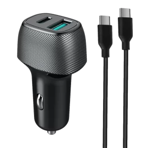 מטען רכב מהיר הכולל שתי כניסות Type-C 25W + USB 18W כולל כבל Type-C to Type-C מבית Miracase